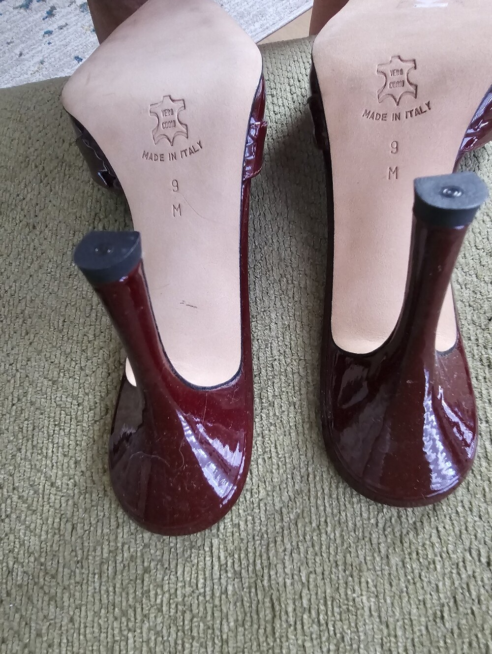 Isabella Fiore Burgundy Patent Pointed Mules with Pink Floral Accents - Picture 8 of 11